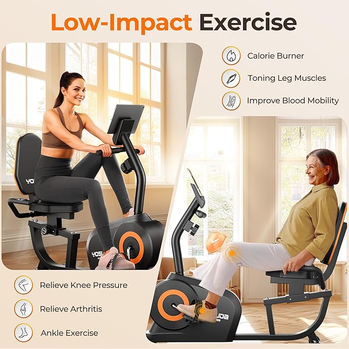 YOSUDA Recumbent Exercise Bike for Adults Seniors with Quick Adjust Seat, 350LB Capacity & 16-level Resistance