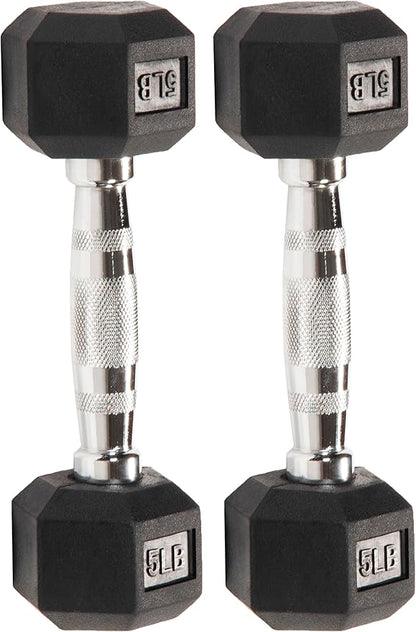 Signature Fitness Rubber Encased Hex Dumbbell, Multiple Sizes