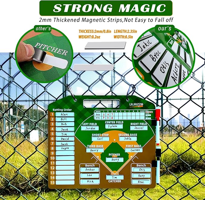 Magnetic Baseball Lineup Board，Baseball Lineup Cards Baseball Lineup Board for Dugout Baseball Clipboard for Coaches Softball Lineup Cards Marker Boards Baseball Coaching Accessories（Brown）