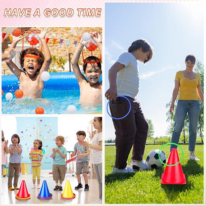 Sotiff 51 Pcs Carnival Games for Kids Adults Include Plastic Cones Ring Toss Combo and Head Hoop Basketball Game Carnival Birthday Party Throwing Games Indoor Outdoor Activity Back to School Gift