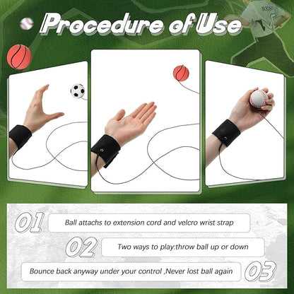 Jerify 30 Pcs Wrist Return Ball on a String Baseball Basketball Soccer Tennis Party Favor Sports Return Wrist Practice Ball on Elastic Cord Rubber Rebound Wristband Ball for Adults