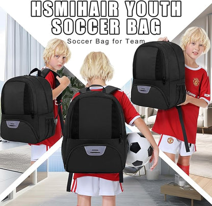 Soccer Bag&Soccer Backpack&Backpack for Football Volleyball Basketball,Sport Equipment Bags with Shoe compartment. (Black)