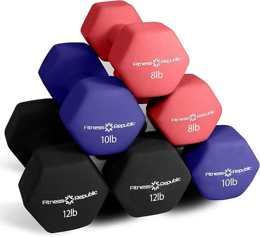 Neoprene Workout Dumbbell Set - Non Slip, Anti Roll Exercise & Fitness Dumbbells Combo - Hex Shaped Hand weights for Men & Women - Ideal for Home Gyms training