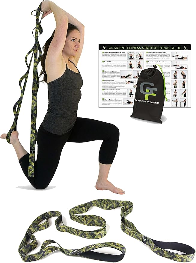 Gradient Fitness Stretching Strap for Physical Therapy, 12 Multi-Loop Stretch Strap 1.5" W x 8' L, Neoprene Handles, Physical Therapy Equipment, Yoga Straps for Stretching, Leg Stretcher