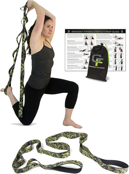 Gradient Fitness Stretching Strap for Physical Therapy, 12 Multi-Loop Stretch Strap 1.5" W x 8' L, Neoprene Handles, Physical Therapy Equipment, Yoga Straps for Stretching, Leg Stretcher