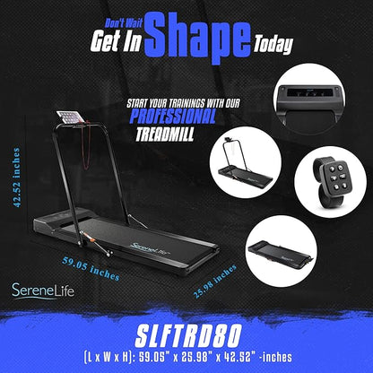 SereneLife Folding Treadmill - Foldable Home Fitness Equipment with LCD for Walking & Running - Cardio Exercise Machine - Preset and Adjustable Programs - Bluetooth Connectivity