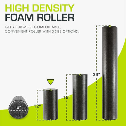 ProsourceFit High Density Foam Rollers 12 - Inches long, Firm Full Body Athletic Massage Tool for Back Stretching, Yoga, Pilates, Post Workout Muscle Recuperation, Black