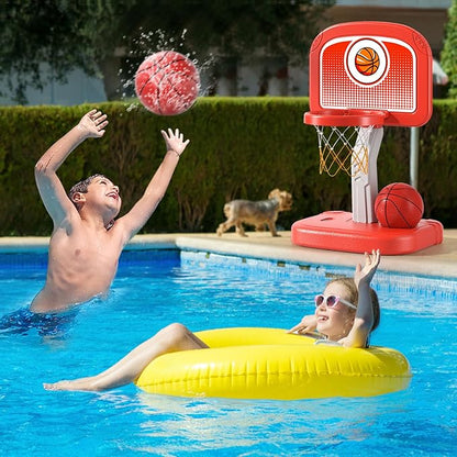 Pool Basketball Hoop Toys with 4 Balls, Swimming Pool Basketball Game for Kids Adults, Basketball Hoop Poolside Summer Water Games Toys Gifts for 3 4 5 6 7 8 Year Old Boys, Indoor Outdoor Toys