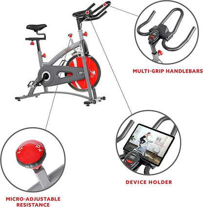 Sunny Health & Fitness Indoor Cycling Exercise Bike with LCD Digital Monitor, Heavy-Duty 40 LB Flywheel, Stationary Bike with Customizable Comfort and 265 LB Max Weight - SF-B1423/C