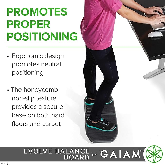 Gaiam Evolve Balance Board Standing Desk, Anti Fatigue Wobble Board for Home Office, Physical Therapy, Exercise Equipment, Stability Rocker for Constant Movement, Increase Focus, Floor Mat Alternative