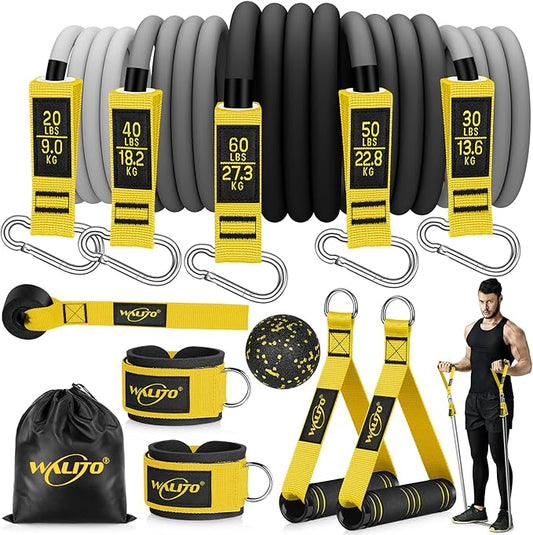 WALITO Resistance Bands Set - Exercise Bands with Handles, Door Anchor, Legs Ankle Straps, for Heavy Resistance Training, Physical Therapy, Muscle Training, Yoga, Home Workouts