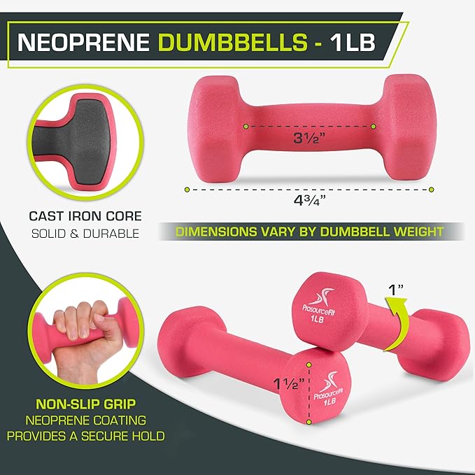 ProsourceFit Neoprene Dumbbell Coated for Non-Slip Grip, 4 lb