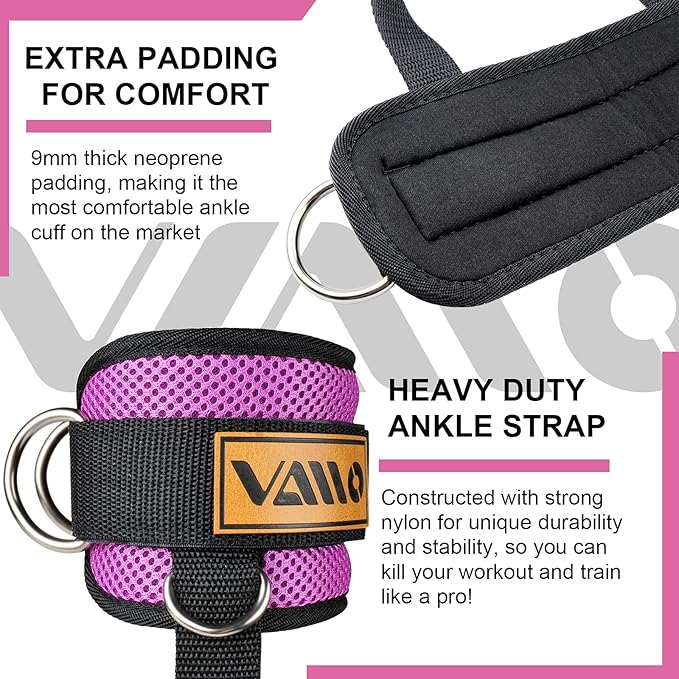 Ankle Straps for Cable Machines,Adjustable Comfort fit Neoprene, Reinforce Double D-Ring - Premium Ankle Cuffs to Improve Abdominal Muscles, Lift The Butts, Tone The Legs for Men & Women