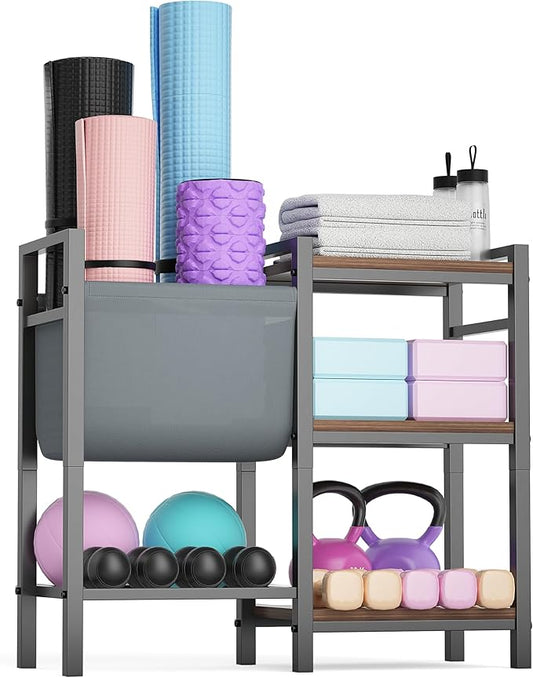 Yoga Mat Storage Rack Dumbbell Rack, TORIBIO Home Gym Equipment Storage for Dumbbells/Kettlebells/Yoga Mat and Balls