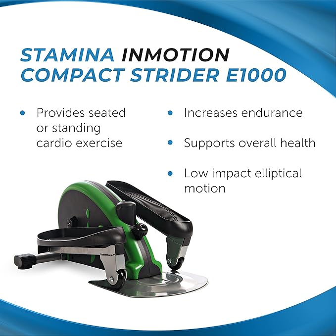 Stamina Inmotion Compact Strider Foot Exercise Machine - Under Desk Elliptical - Standing or Seated Elliptical Fitness Equipment