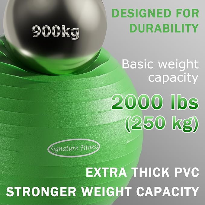 Anti-Burst and Slip Resistant Exercise Ball Yoga Ball Fitness Ball Birthing Ball with Quick Pump, 2,000-Pound Capacity, Multiple Colors and Sizes