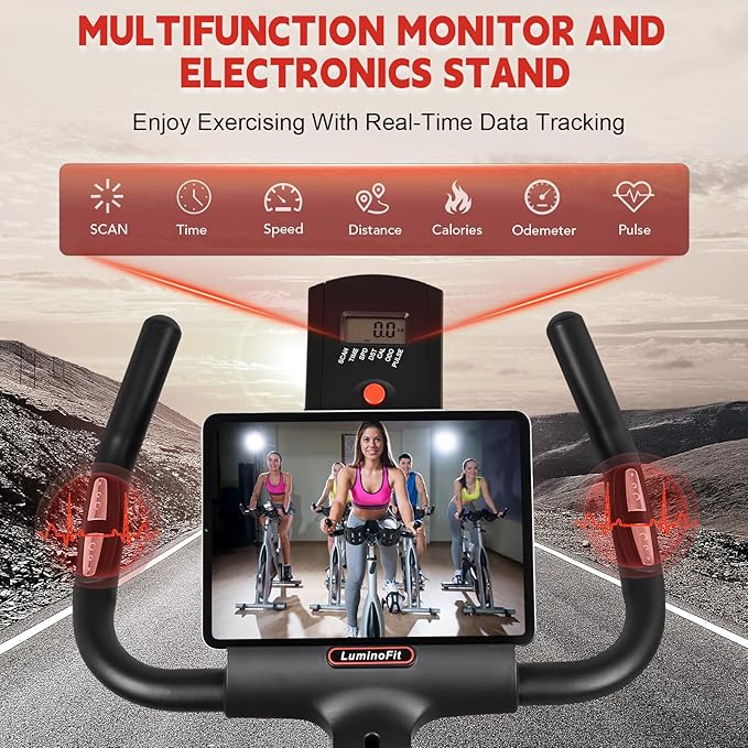 Exercise Bike, Stationary Bikes for Home with 330lbs Weight Capacity, Indoor Cycling Bike with Silent Belt Drive System, Tablet Holder, LCD Monitor for Home Bicycle Workout