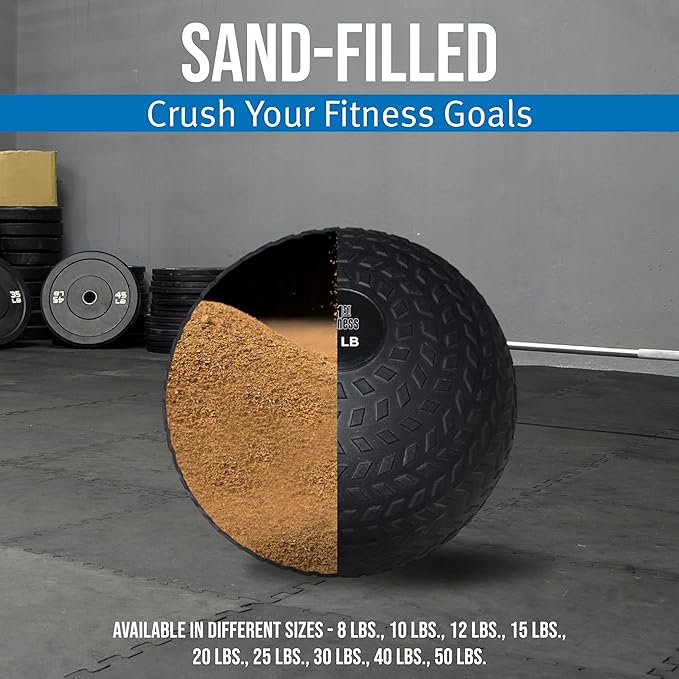 Fitness First Slam Ball, Easy-to-Grip, Sand-Filled Medicine Ball for Exercise and Workout, Ideal for Weight Training, Cross-Training, Cardio, and Plyometric Workout, Available in Different Weights