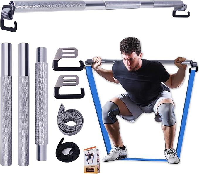 J Bryant Fitness Resistance Band Exercise Bar Large Hook 37.8" Length With Handles Heavy Duty Bar