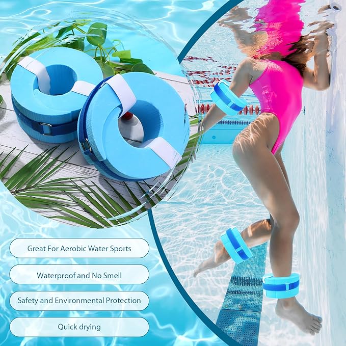 2 Pcs Foam Swim Aquatic Cuffs Equipment Water Aerobics Float Ring with Detachable Hook and Loop Fastener Fitness Workout Set for Swimming Fitness Training Pool Exercise