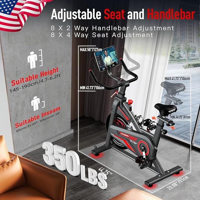 HARISON Magnetic/Brake Pad Exercise Bike 350lbs Capacity, Bluetooth Stationary Bikes for Home with Tablet Holder & Comfortable Seat Cushion