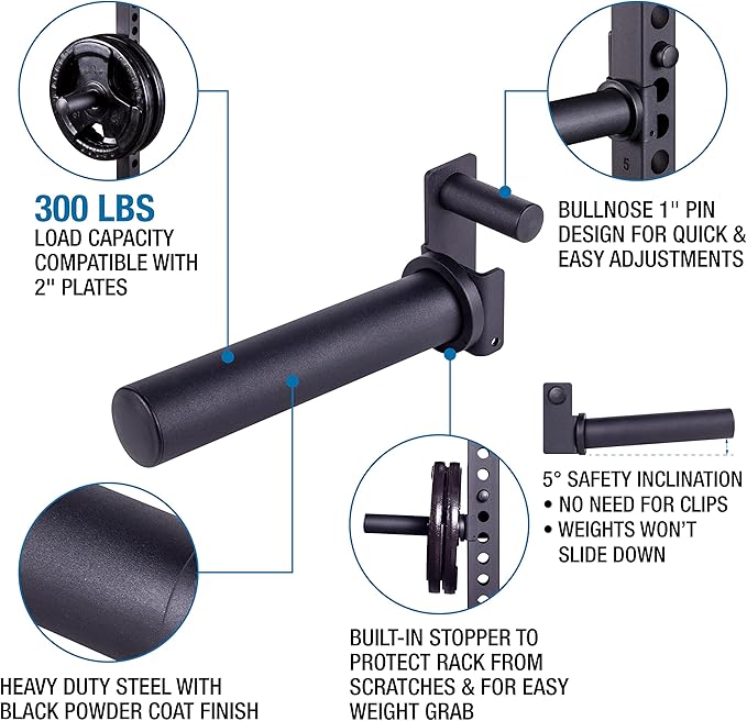 AmStaff Olympic Weight Plate Holder for Power & Squat Racks – Available 2x2 – 2.5x2.5 – 3x3 Inch Tube Sizes with 1" Hole – Weight Plates Horn Storage Attachment for Power Squat Rack – (Pair)