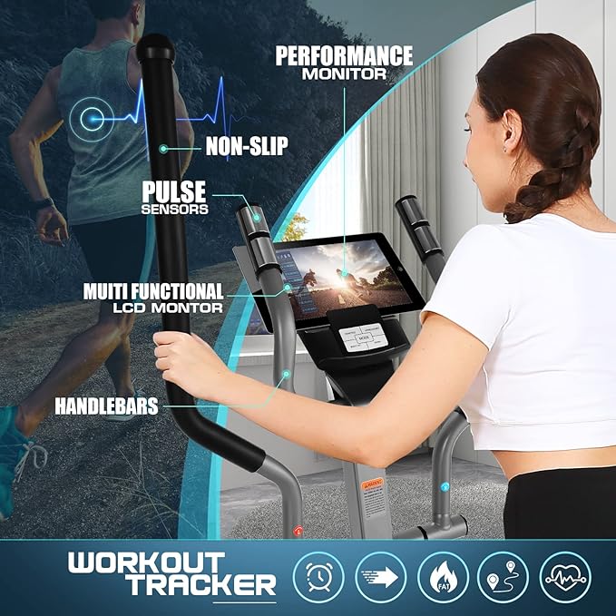 Elliptical Machine, Foldable Elliptical Machine for Home, 22 Resistance Levels with Large LCD Monitor Eliptical Exercise Machine