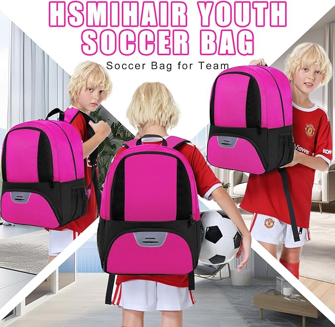 Soccer Bag&Soccer Backpack&Backpack for Football Volleyball Basketball,Sport Equipment Bags with Shoe compartment. (Pink)