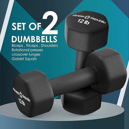 Neoprene Dumbbell Set of 2, Non-Slip, Hex Shape, Free Weights Set for Muscle Toning, Strength Building, Weight Loss - Portable Weights for Home Gym Hand Weight