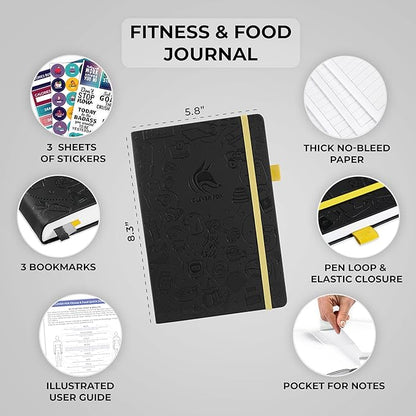 Clever Fox Fitness & Food Journal – Nutrition & Workout Planner for Women & Men – Diet & Gym Exercise Log Book with Calendars, Diet & Training Trackers - Undated, A5 Size, Hardcover (Black)