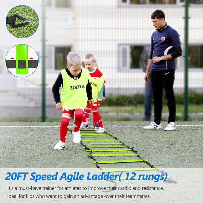 Agility Training Equipment 20FT Agility Ladder,4 Adjustable 16 Football