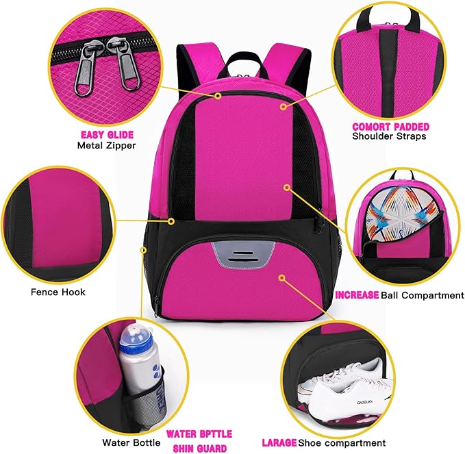 Soccer Bag&Soccer Backpack&Backpack for Football Volleyball Basketball,Sport Equipment Bags with Shoe compartment. (Pink)