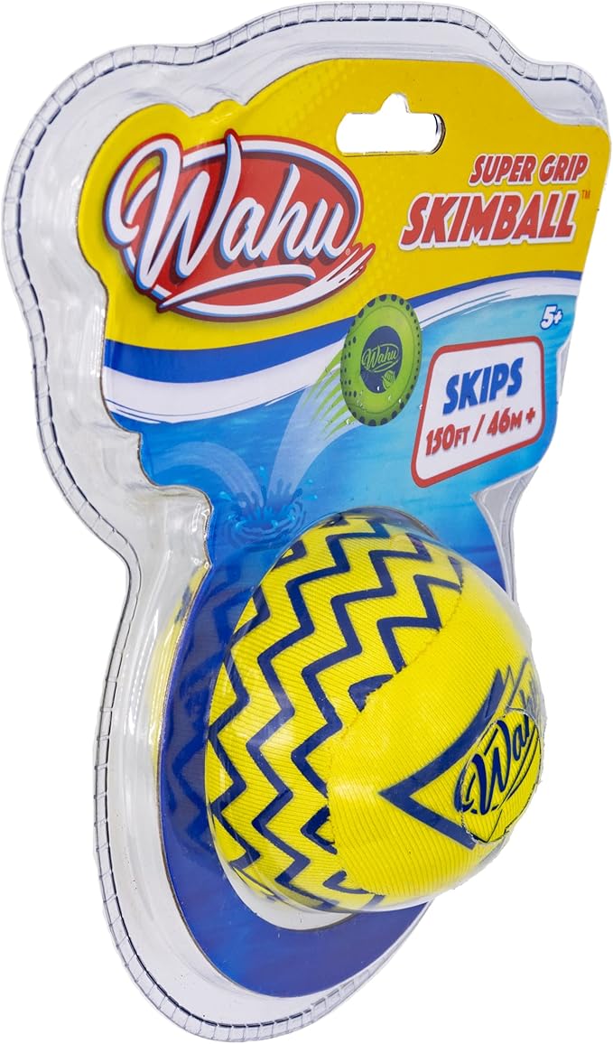 Wahu Super Grip 100% Waterproof Skimball Pool Toy, Water Skipping Ball for Pool and Beach, Skips Over 150' on Water, Yellow