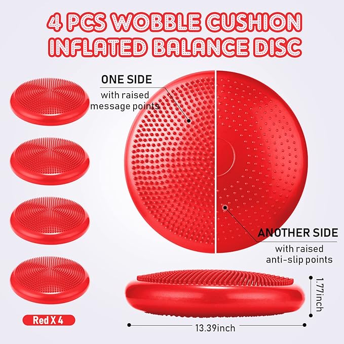 4 Pcs Wiggle Seat Flexible Inflated Wobble Cushion Stability Balance Pad Balance Disc Sensory Seat for Kids Men Women Fitness Physical Exercise Improving Posture Home School Office