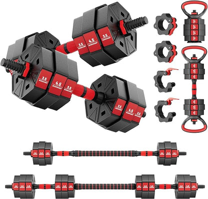 BIERDORF Adjustable Weights Dumbbells Set with 2 Adjustable Kettlebell and 4 Barbell Clips 50LB/60LB/80LB Free Weights Dumbbells Set 4 In 1 Used as Kettlebell Barbell Dumbbell Push Up Bar for Home Gym