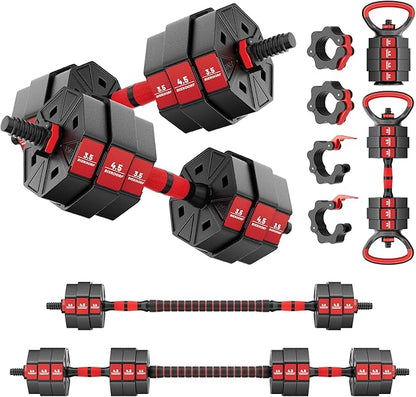 BIERDORF Adjustable Weights Dumbbells Set with 2 Adjustable Kettlebell and 4 Barbell Clips 50LB/60LB/80LB Free Weights Dumbbells Set 4 In 1 Used as Kettlebell Barbell Dumbbell Push Up Bar for Home Gym