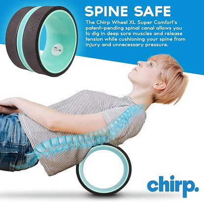 Chirp Wheel XL - Super Comfort Back Massage Foam Roller - Wider Back Stretcher, Plush Cushion, Enhanced Stability, Spinal Protection, Trigger Point Pressure, Back Cracking Device, Holds Up to 500 lbs