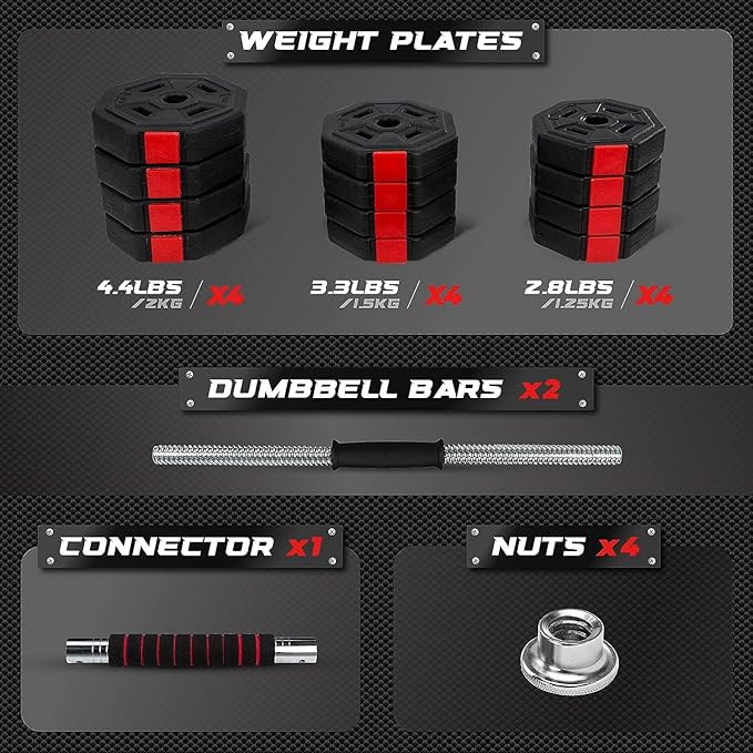 Yes4All Upgraded 44lbs/66lbs Pair Adjustable Weights Dumbbells Set, Free Weights Dumbbells Set with Connector, Cement Mixture