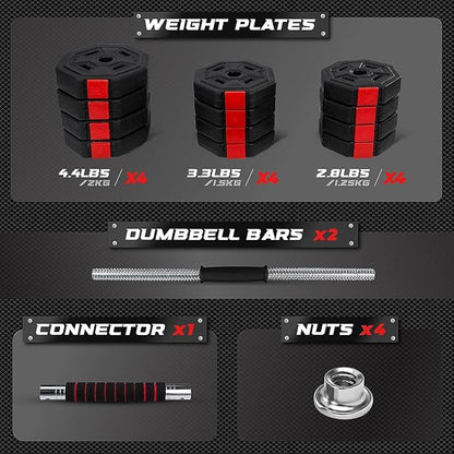 Yes4All Upgraded 44lbs/66lbs Pair Adjustable Weights Dumbbells Set, Free Weights Dumbbells Set with Connector, Cement Mixture