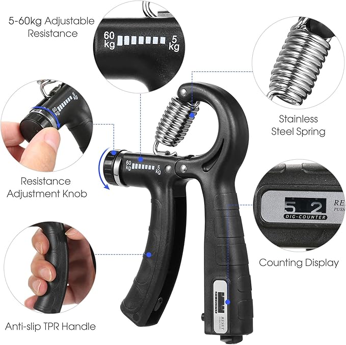 [Upgraded Version] Hand Grip Strengthener with Counter, Adjustable Resistance 10Lbs-132Lbs, Non-Slip Gripper for Wrist Strength, Forearm Exercise, Muscle Building and Injury Recoveries