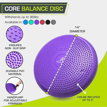 ProsourceFit Core Balance Disc Trainer, 14” Diameter with Pump for Improving Posture, Fitness, Stability