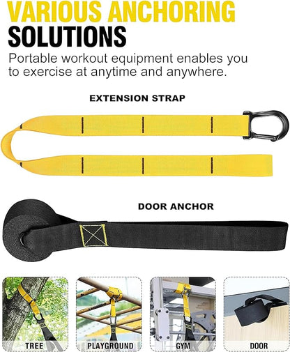 Home Resistance Training Kit, Resistance Trainer Fitness Straps for Full-Body Workout, Bodyweight Resistance Bands with Handles, Door Anchor, Workout Guide for Home Gym (Resistance) (Black, Yellow)