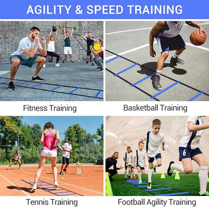 Ohuhu Agility Ladder Speed Training Set 12 Rung 20ft Exercise Ladders with Ground Stakes for Soccer Football Boxing Footwork Sports Fitness Training Ladder with Carry Bag