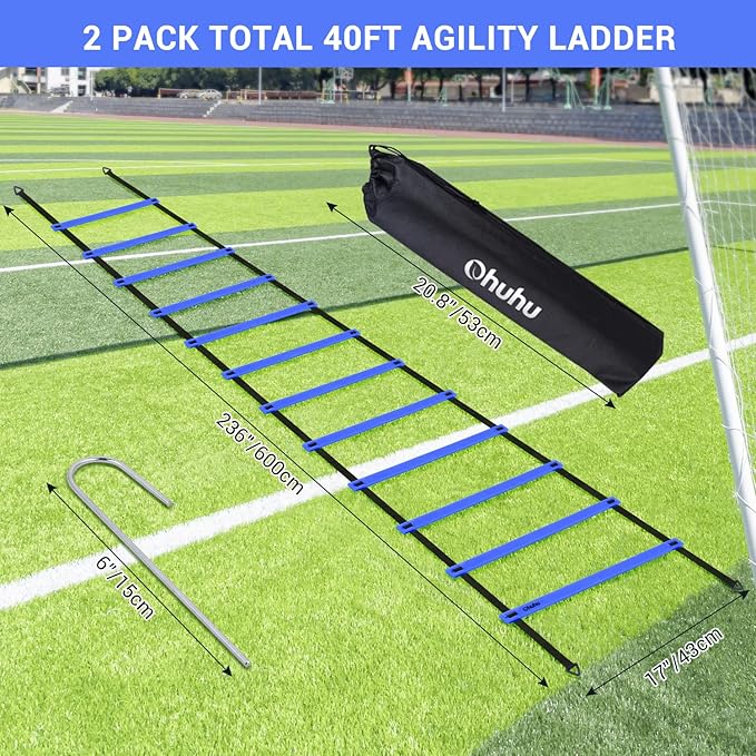 Ohuhu Agility Ladder Speed Training Set 2 Pack 20ft 12 12 Rung