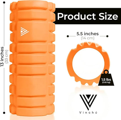 The Vinchu Foam Roller - Deep Tissue Massage Muscle Roller and Stretching Equipment for Sustainable Strength and Myofascial Trigger Point Release (Orange, L)