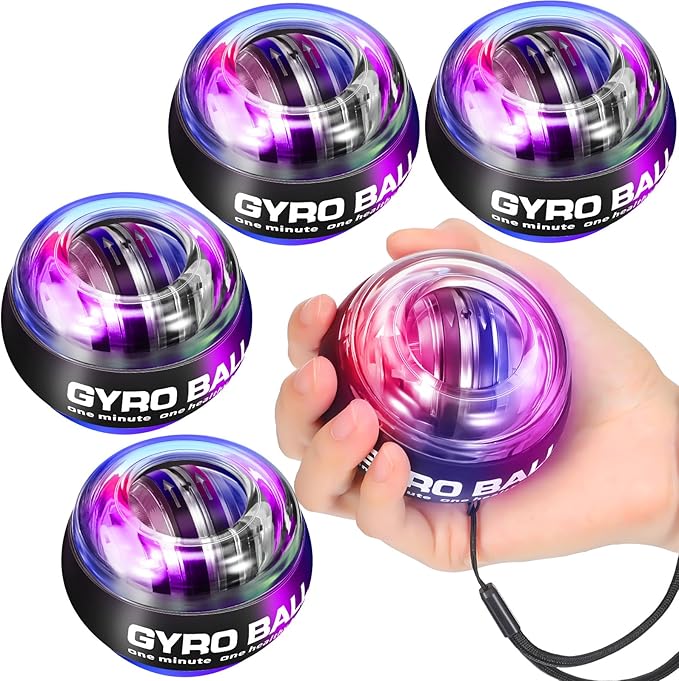 4 Pcs Wrist Trainer Ball Auto Start Hand Gyro Ball Wrist Strengthener Self Starting Forearm Exerciser with Bag and Strap for Strengthening Arms Fingers Wrist Training