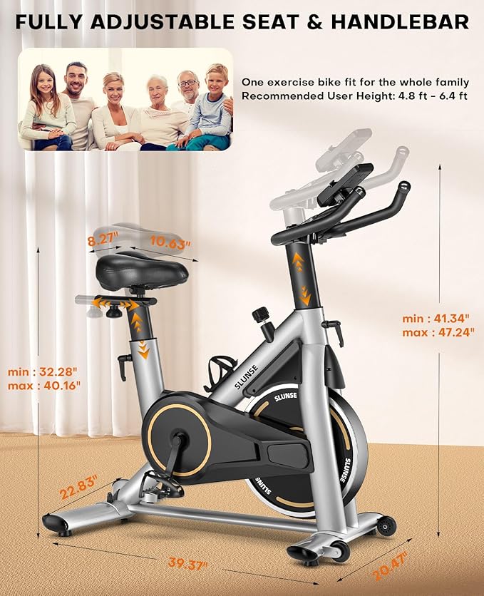 Exercise Bike, Adjustable Magnetic Resistance Brake Stationary Bikes for Home, Quiet Indoor Cycling Bike with Upgraded Seat Cushion, Digital Monitor & Phone Mount, 350lbs Weight Capacity