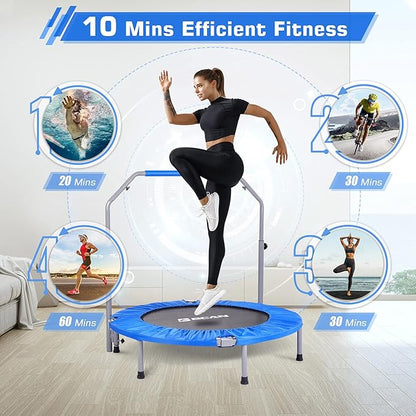 BCAN 40/48" Foldable Mini Trampoline Max Load 330lbs/440lbs, Fitness Rebounder with Adjustable Foam Handle, Exercise Trampoline for Adults Indoor/Garden Workout