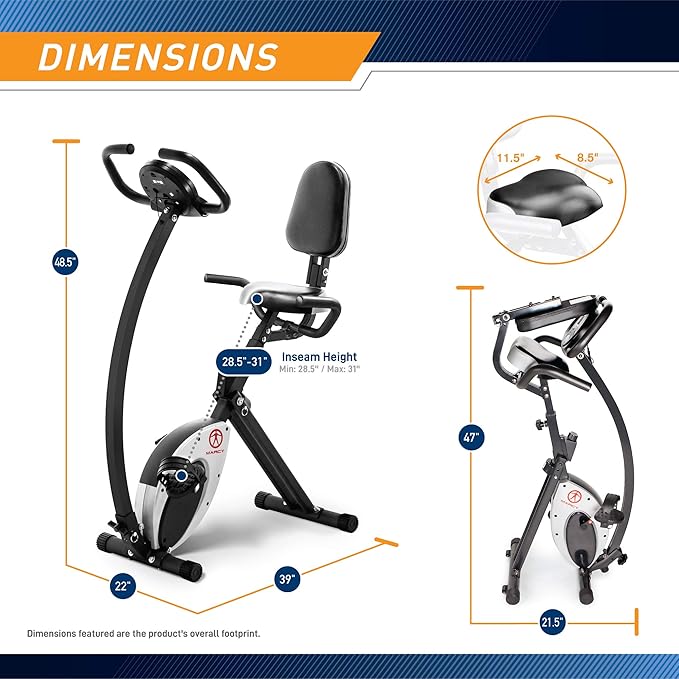 Marcy Foldable Upright Exercise Bike with Adjustable Resistance for Cardio Workout & Strength Training - Multiple Styles Available