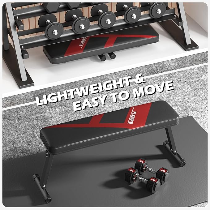 FLYBIRD Flat Bench, Foldable Flat Weight Bench Easy Assembly for Strength Training Bench Press, 600/1000 LBS 2 Versions